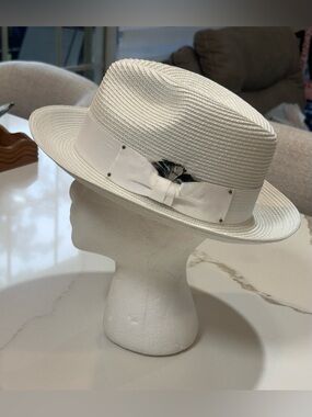 Bruno Capelo Men’s Franco Collection Straw Fedora Hat Snap Brim White Size M